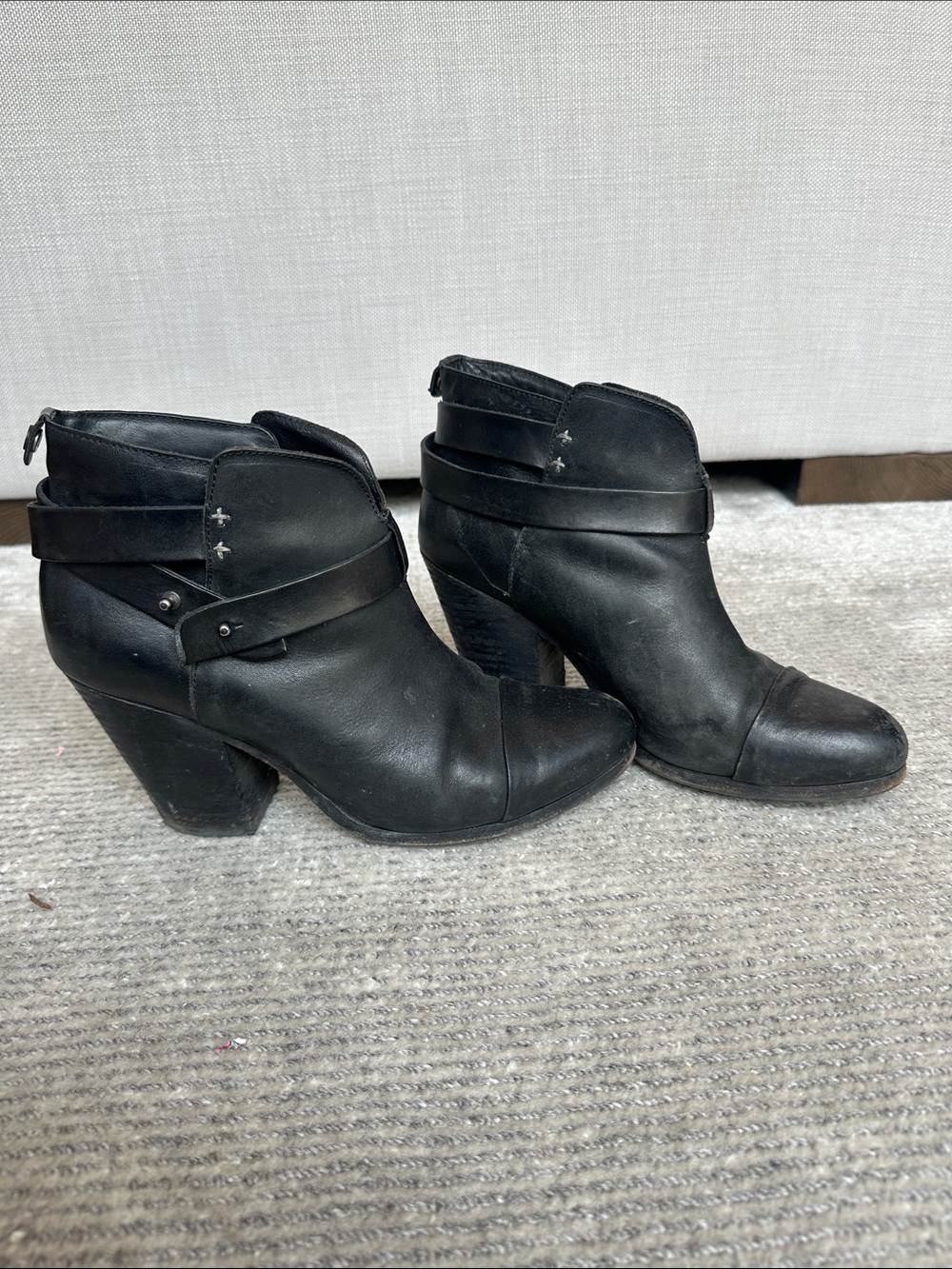 rag & bone Black Leather Ankle Boots with Strap Detail